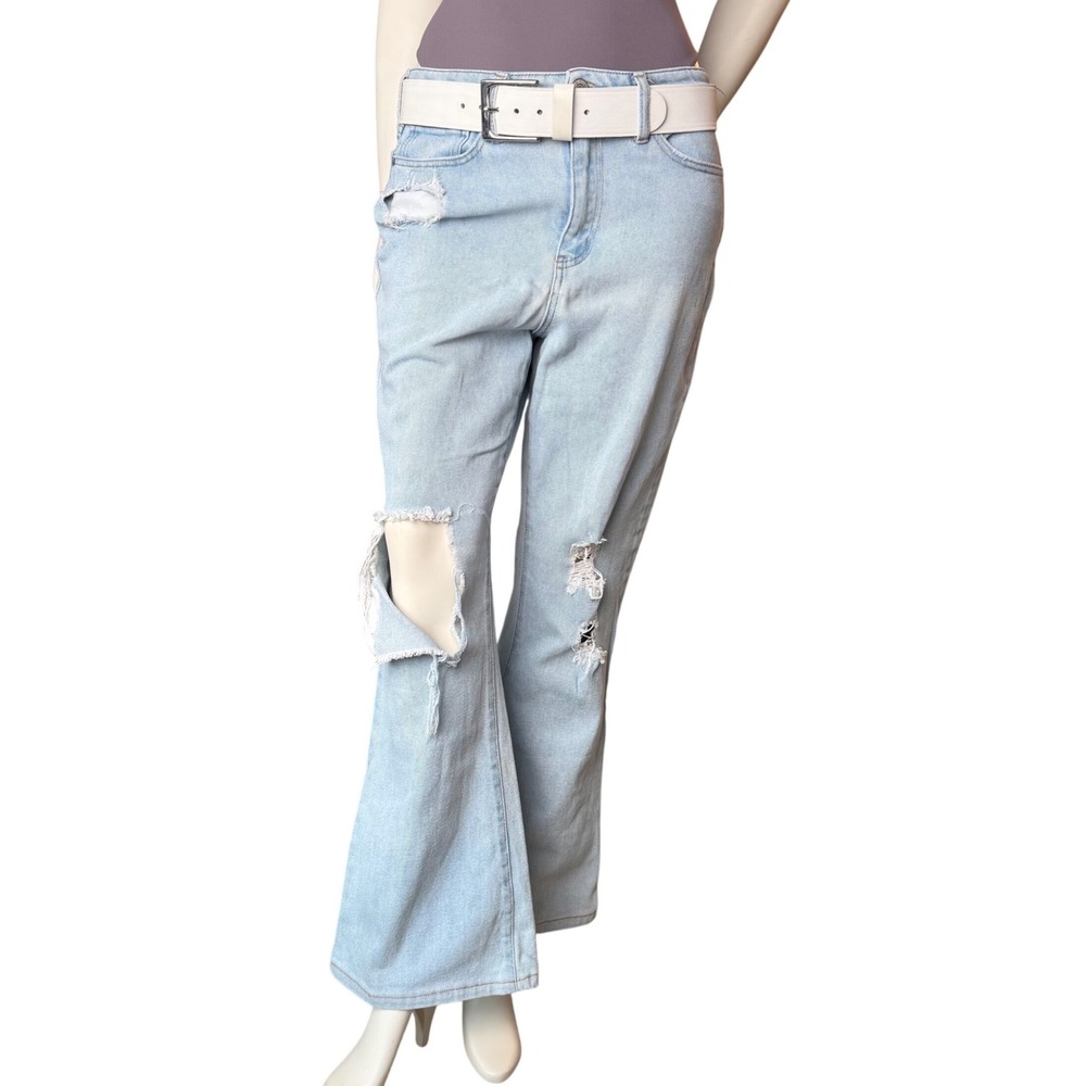 RSQ High Rise Flare Jeans Light Wash Distressed‎ Y2K Style Boho Size 13/31